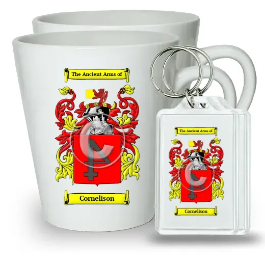 Cornelison Pair of Latte Mugs and Pair of Keychains