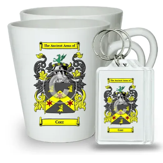Corr Pair of Latte Mugs and Pair of Keychains