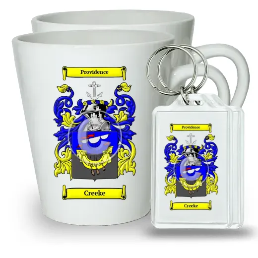 Creeke Pair of Latte Mugs and Pair of Keychains