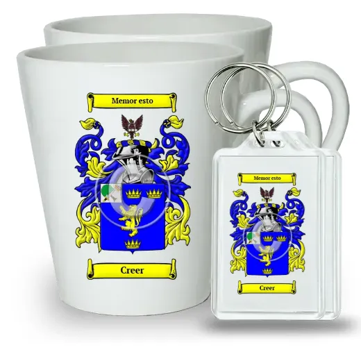 Creer Pair of Latte Mugs and Pair of Keychains