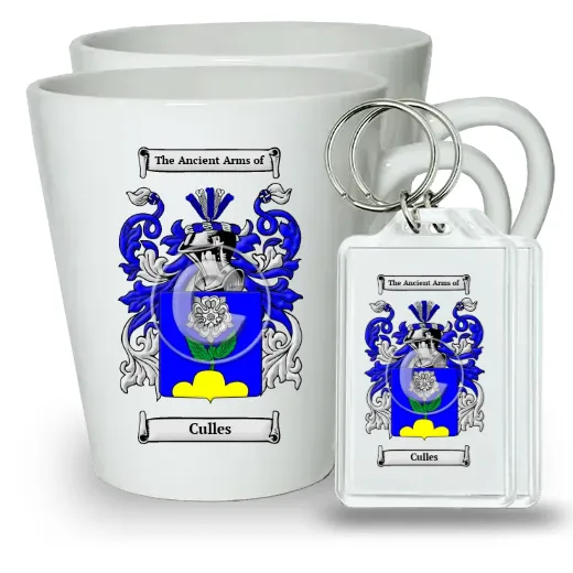 Culles Pair of Latte Mugs and Pair of Keychains