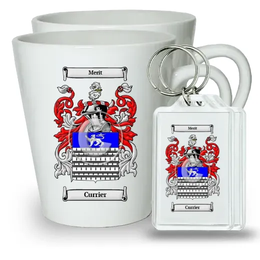 Currier Pair of Latte Mugs and Pair of Keychains