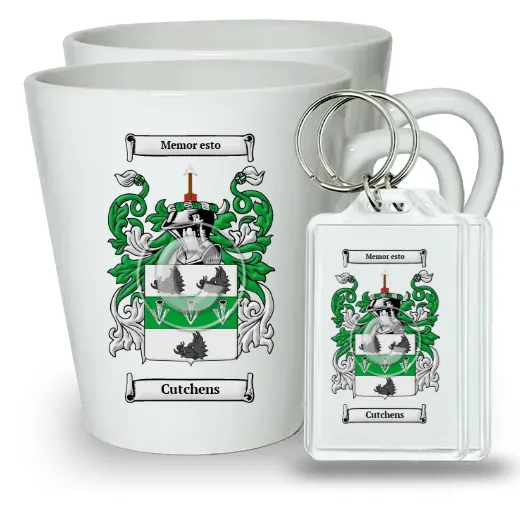 Cutchens Pair of Latte Mugs and Pair of Keychains
