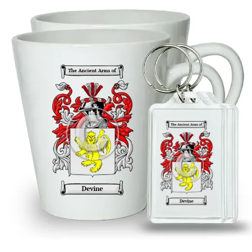 Devine Pair of Latte Mugs and Pair of Keychains