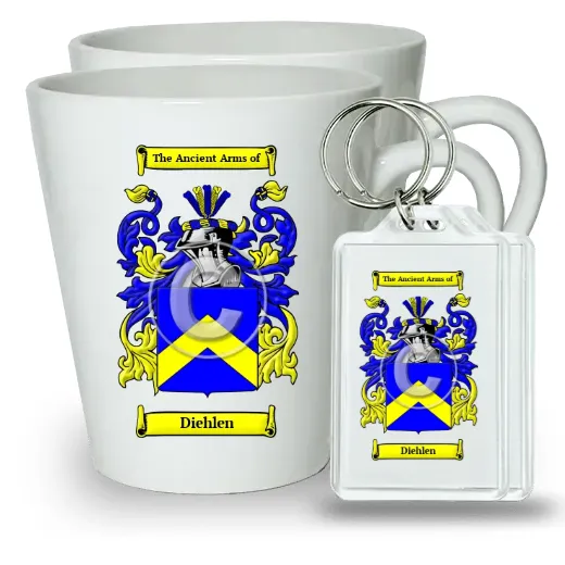 Diehlen Pair of Latte Mugs and Pair of Keychains