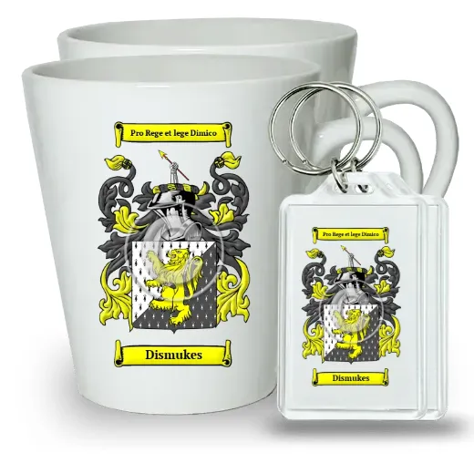 Dismukes Pair of Latte Mugs and Pair of Keychains