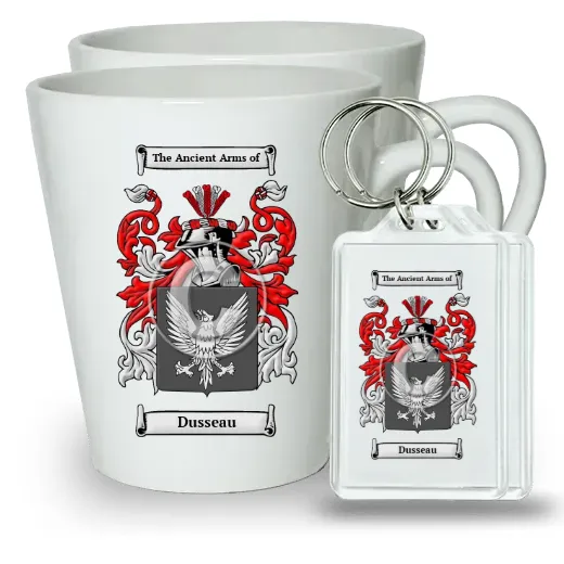 Dusseau Pair of Latte Mugs and Pair of Keychains