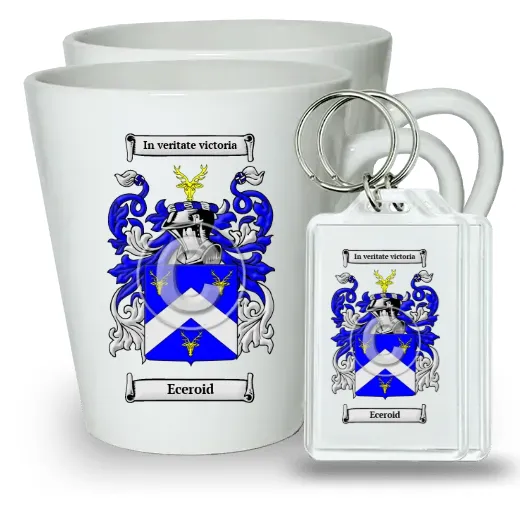 Eceroid Pair of Latte Mugs and Pair of Keychains