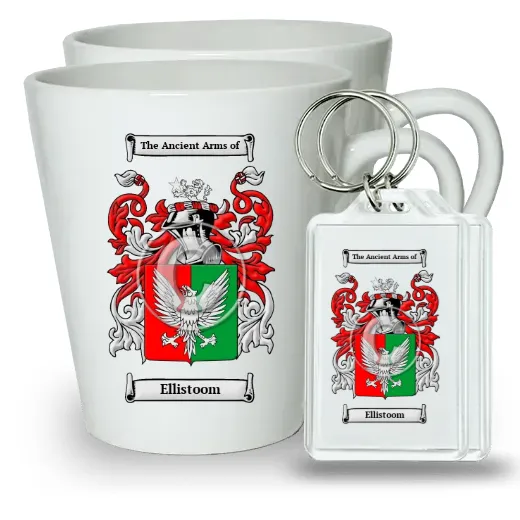 Ellistoom Pair of Latte Mugs and Pair of Keychains