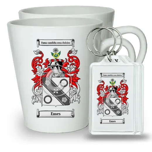 Emes Pair of Latte Mugs and Pair of Keychains