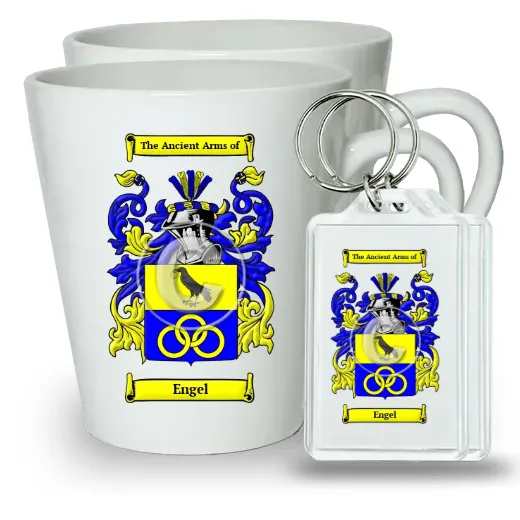 Engel Pair of Latte Mugs and Pair of Keychains