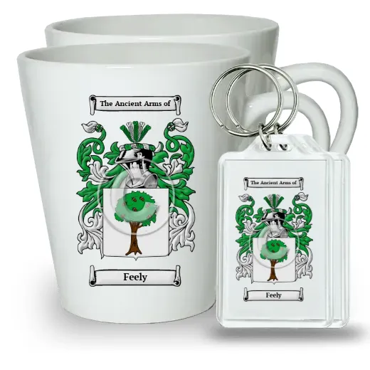 Feely Pair of Latte Mugs and Pair of Keychains