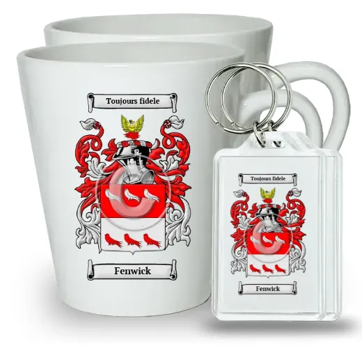 Fenwick Pair of Latte Mugs and Pair of Keychains