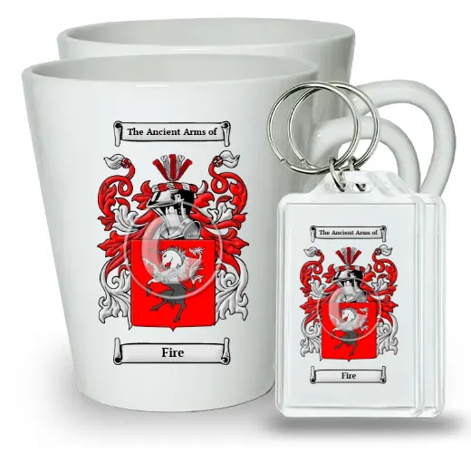 Fire Pair of Latte Mugs and Pair of Keychains