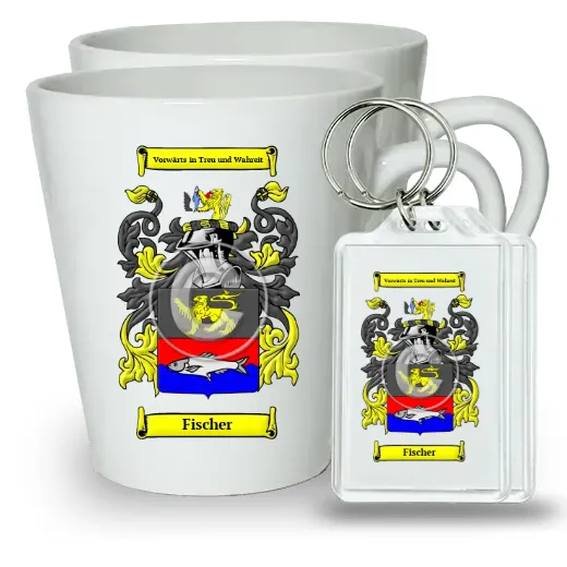 Fischer Pair of Latte Mugs and Pair of Keychains