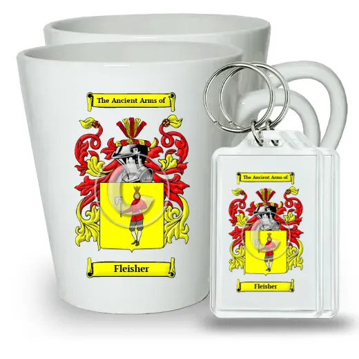 Fleisher Pair of Latte Mugs and Pair of Keychains