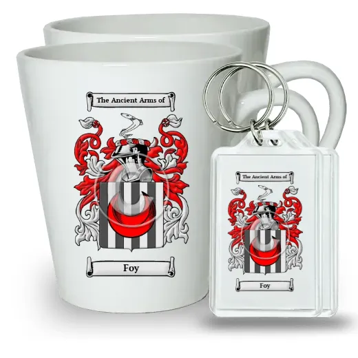 Foy Pair of Latte Mugs and Pair of Keychains