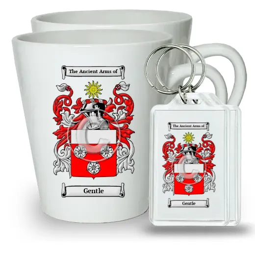 Gentle Pair of Latte Mugs and Pair of Keychains