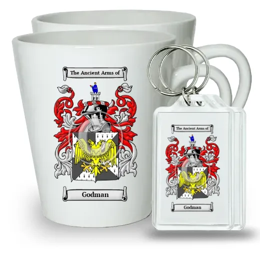 Godman Pair of Latte Mugs and Pair of Keychains