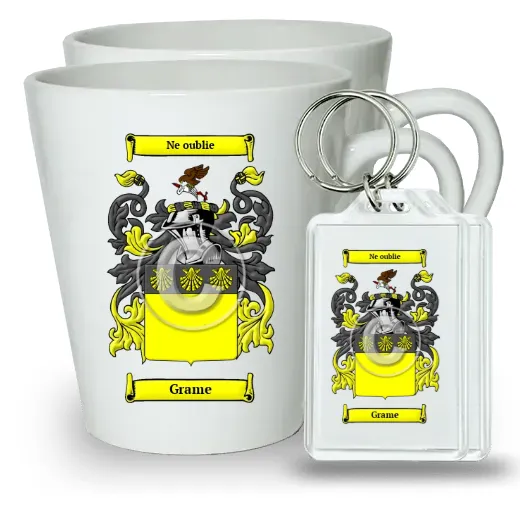 Grame Pair of Latte Mugs and Pair of Keychains