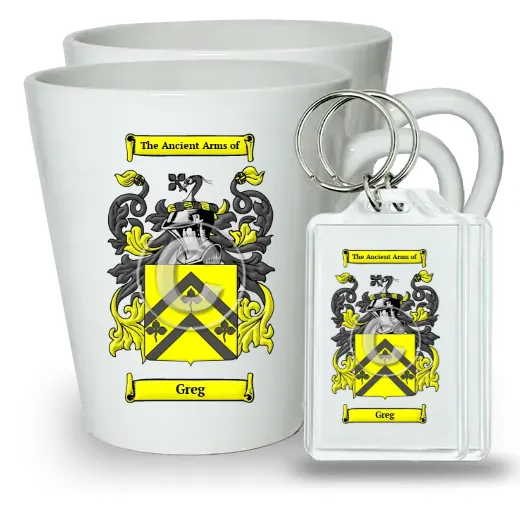 Greg Pair of Latte Mugs and Pair of Keychains
