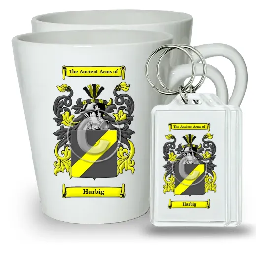 Harbig Pair of Latte Mugs and Pair of Keychains