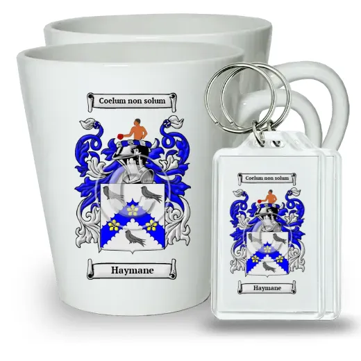 Haymane Pair of Latte Mugs and Pair of Keychains