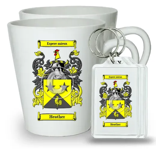 Heather Pair of Latte Mugs and Pair of Keychains