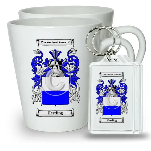Hertling Pair of Latte Mugs and Pair of Keychains