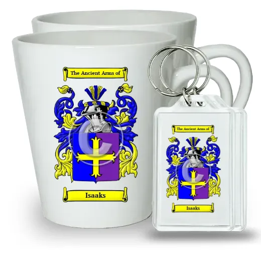 Isaaks Pair of Latte Mugs and Pair of Keychains