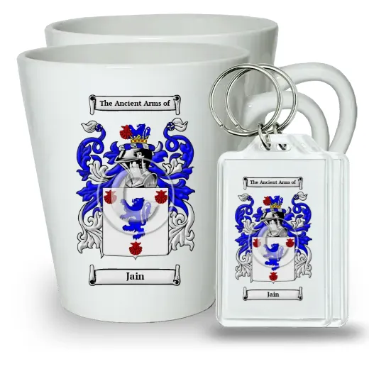 Jain Pair of Latte Mugs and Pair of Keychains