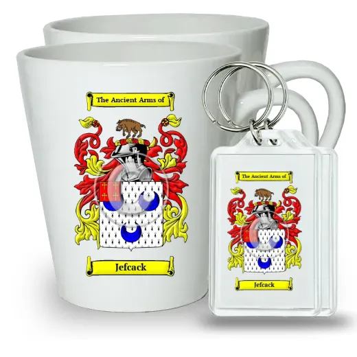 Jefcack Pair of Latte Mugs and Pair of Keychains