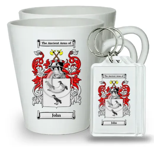 John Pair of Latte Mugs and Pair of Keychains