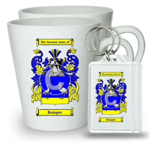 Kemper Pair of Latte Mugs and Pair of Keychains