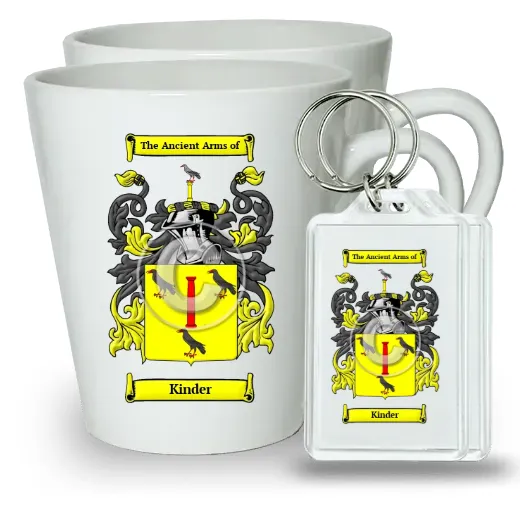 Kinder Pair of Latte Mugs and Pair of Keychains