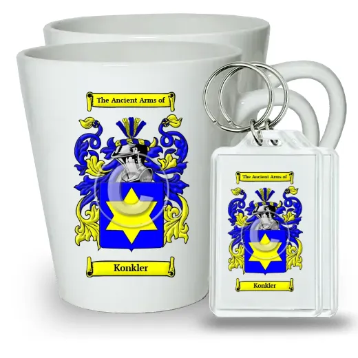 Konkler Pair of Latte Mugs and Pair of Keychains