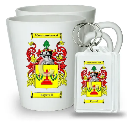Krystall Pair of Latte Mugs and Pair of Keychains