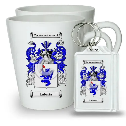 Laberta Pair of Latte Mugs and Pair of Keychains