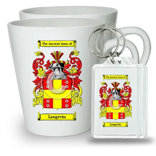 Langevin Pair of Latte Mugs and Pair of Keychains