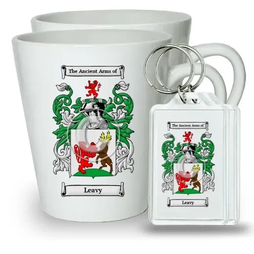 Leavy Pair of Latte Mugs and Pair of Keychains