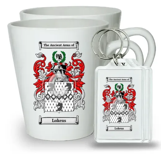 Lukens Pair of Latte Mugs and Pair of Keychains