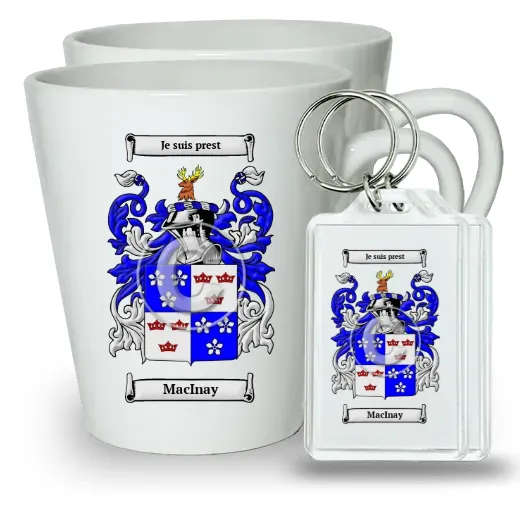 MacInay Pair of Latte Mugs and Pair of Keychains