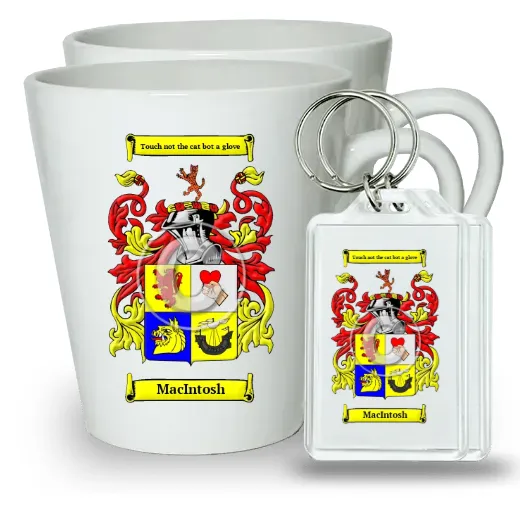 MacIntosh Pair of Latte Mugs and Pair of Keychains