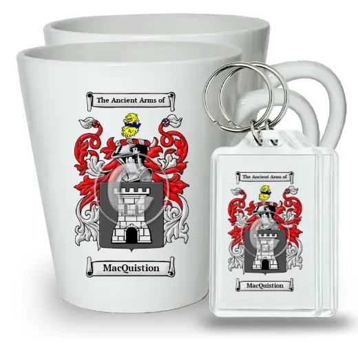 MacQuistion Pair of Latte Mugs and Pair of Keychains