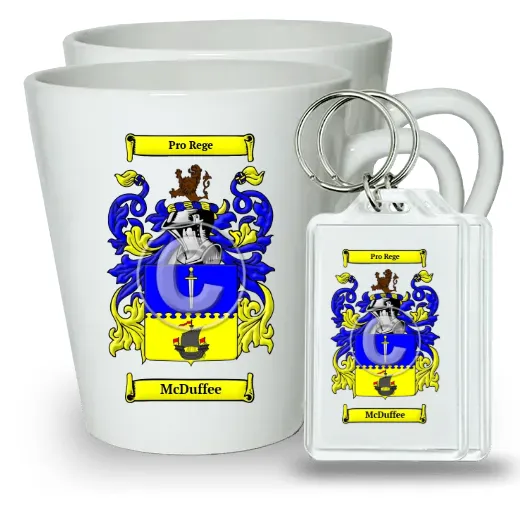 McDuffee Pair of Latte Mugs and Pair of Keychains