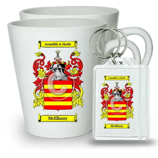 McElhany Pair of Latte Mugs and Pair of Keychains
