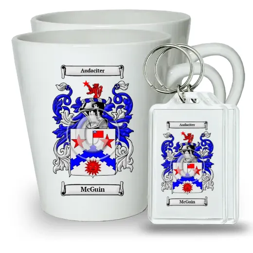 McGuin Pair of Latte Mugs and Pair of Keychains