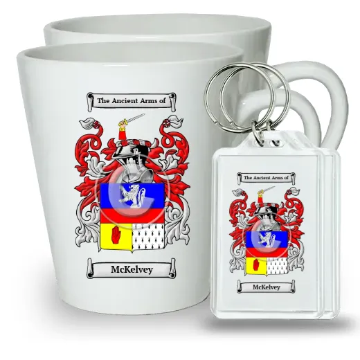 McKelvey Pair of Latte Mugs and Pair of Keychains