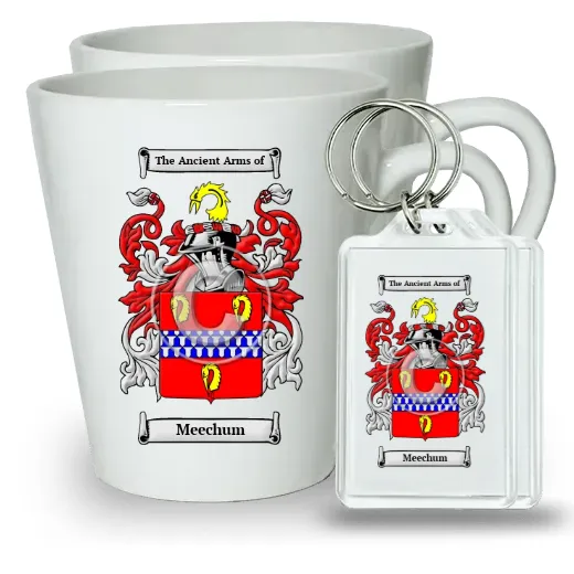 Meechum Pair of Latte Mugs and Pair of Keychains