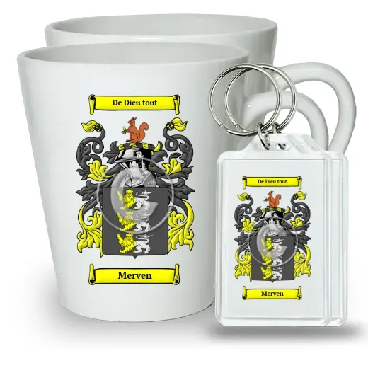 Merven Pair of Latte Mugs and Pair of Keychains